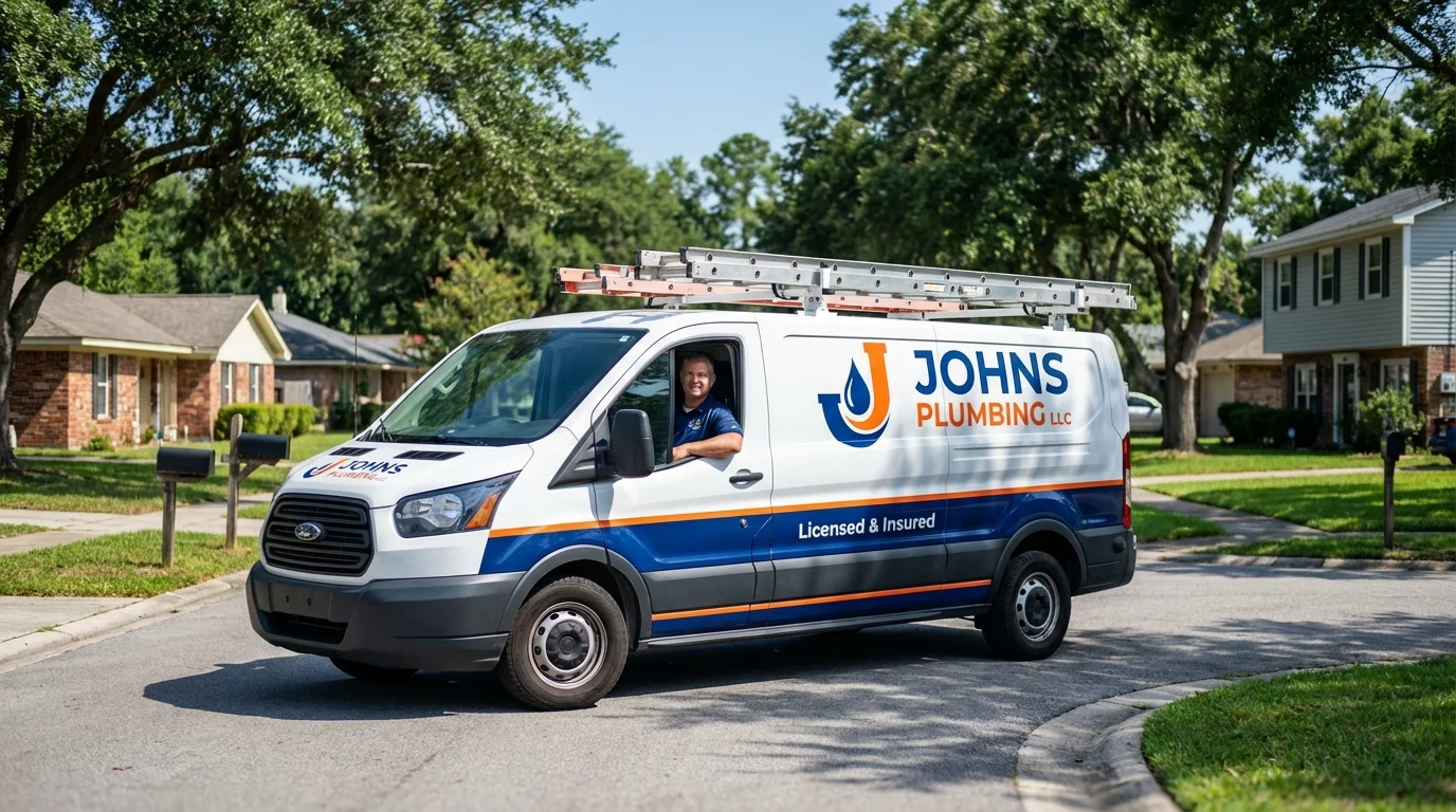 Johns Plumbing LLC service van in Eddyville, IA