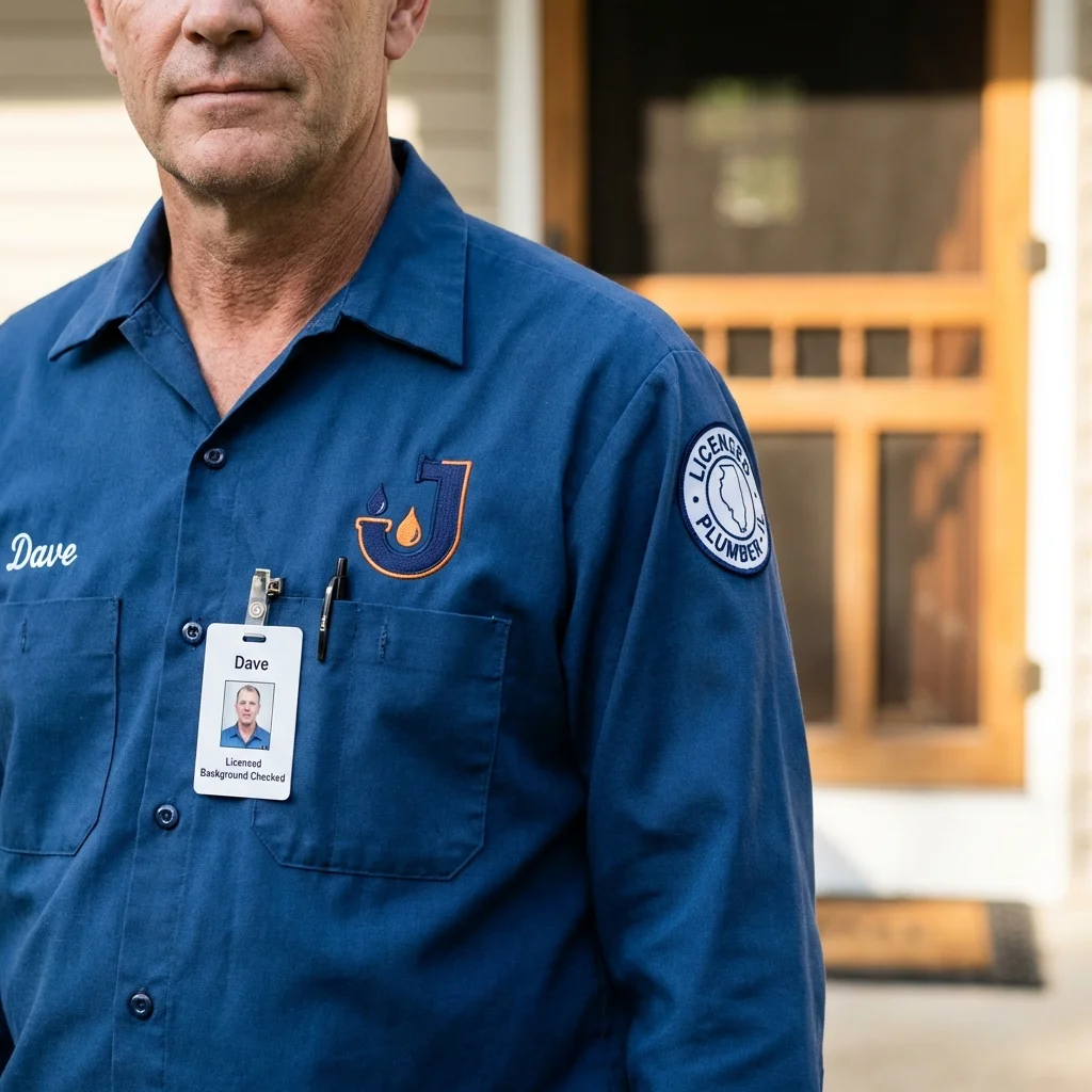 Licensed plumber showing ID badge in Eddyville, IA