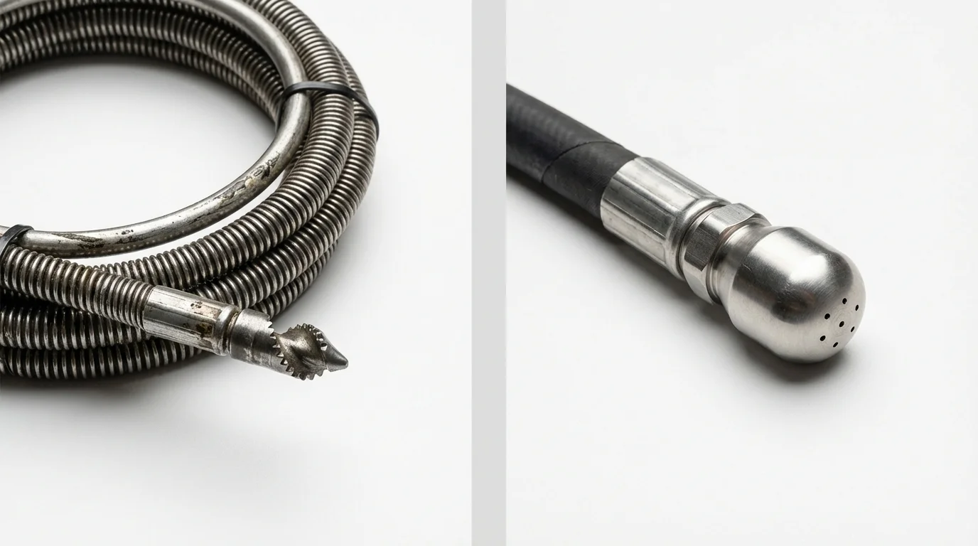 Drain snake cable and hydro jetting nozzle used for drain cleaning in Eddyville, IA