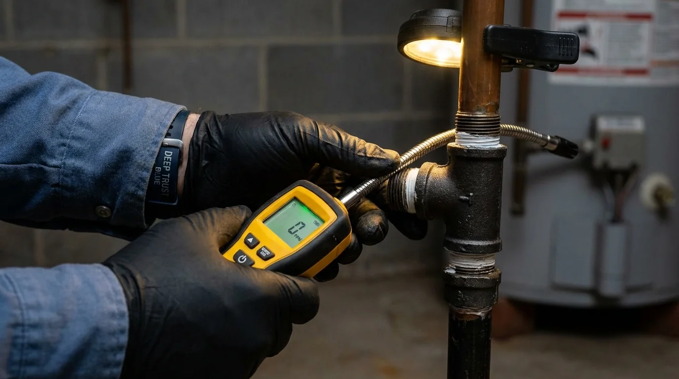 Gas leak detection with electronic sniffer by Johns Plumbing LLC in Eddyville