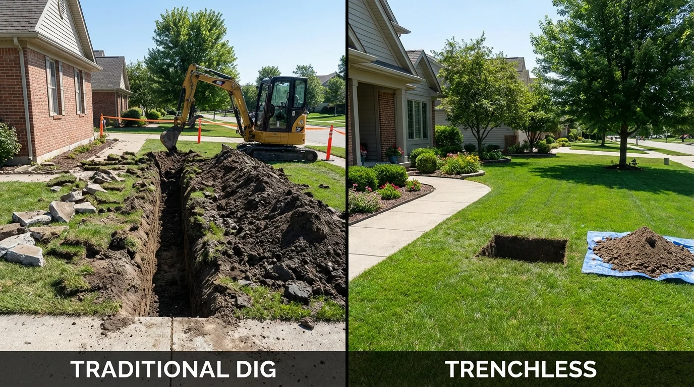 Trenchless sewer repair with minimal yard damage versus traditional excavation in Eddyville, IA